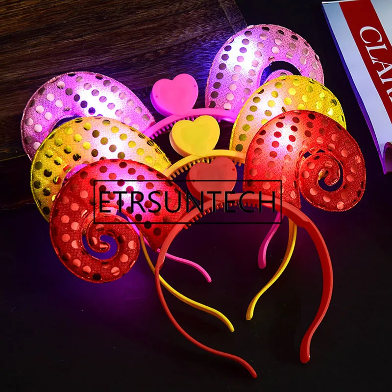 480pcs Glowing Paillette Sheep Led Headband Light Up Toys Flashing Headwear Decoration Party Lighting Headhoop