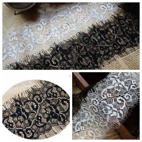 9 เมตร/ล็อตสีดำและสีขาวประณีตลูกไม้ความกว้าง 7 ซม. ทำด้วยมือ DIY, อุปกรณ์เสื้อผ้า, ชุดผ้าม่านวัสดุ