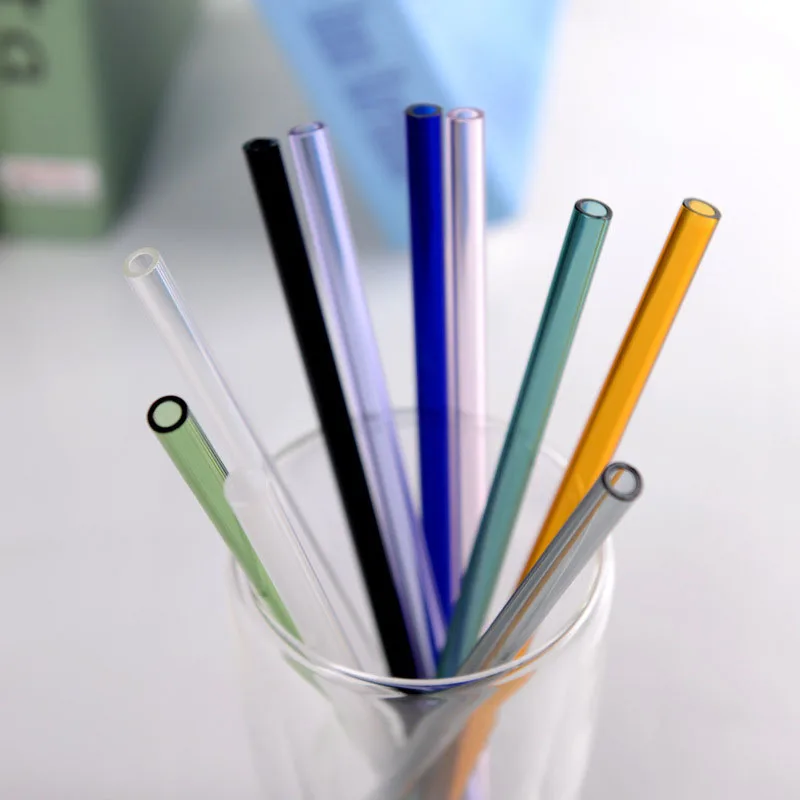 100pcs/lot Fashion Hot Colored Borosilicate Cocktail Glass Straws 7 Inch 8mm Drinking Straw For Party Free Shipping ZA4037