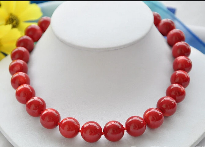 FREE shipping AAA++ REAL 14MM round red shell pearl bead necklace 17inch