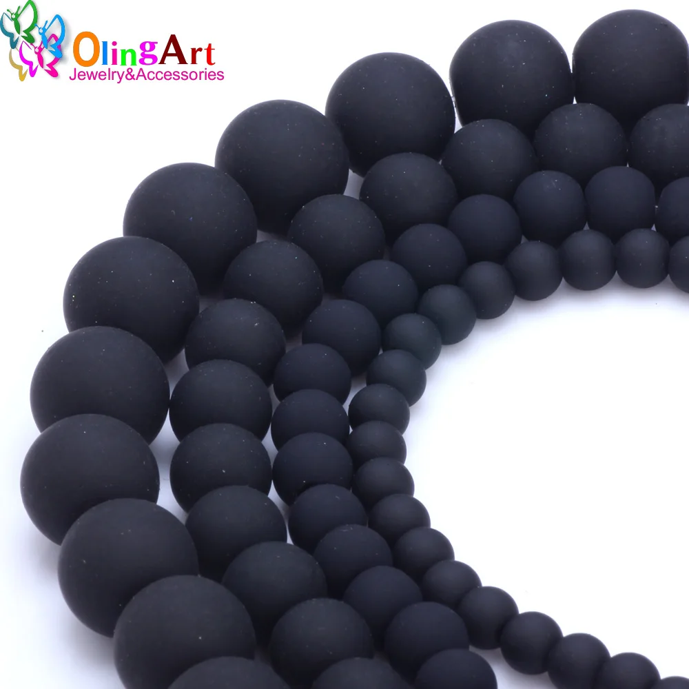 OlingArt Rubber Glass Beads 6MM/8MM/10MM/14MM Matte Black Color DIY Jewelry Making Bracelet/Necklace