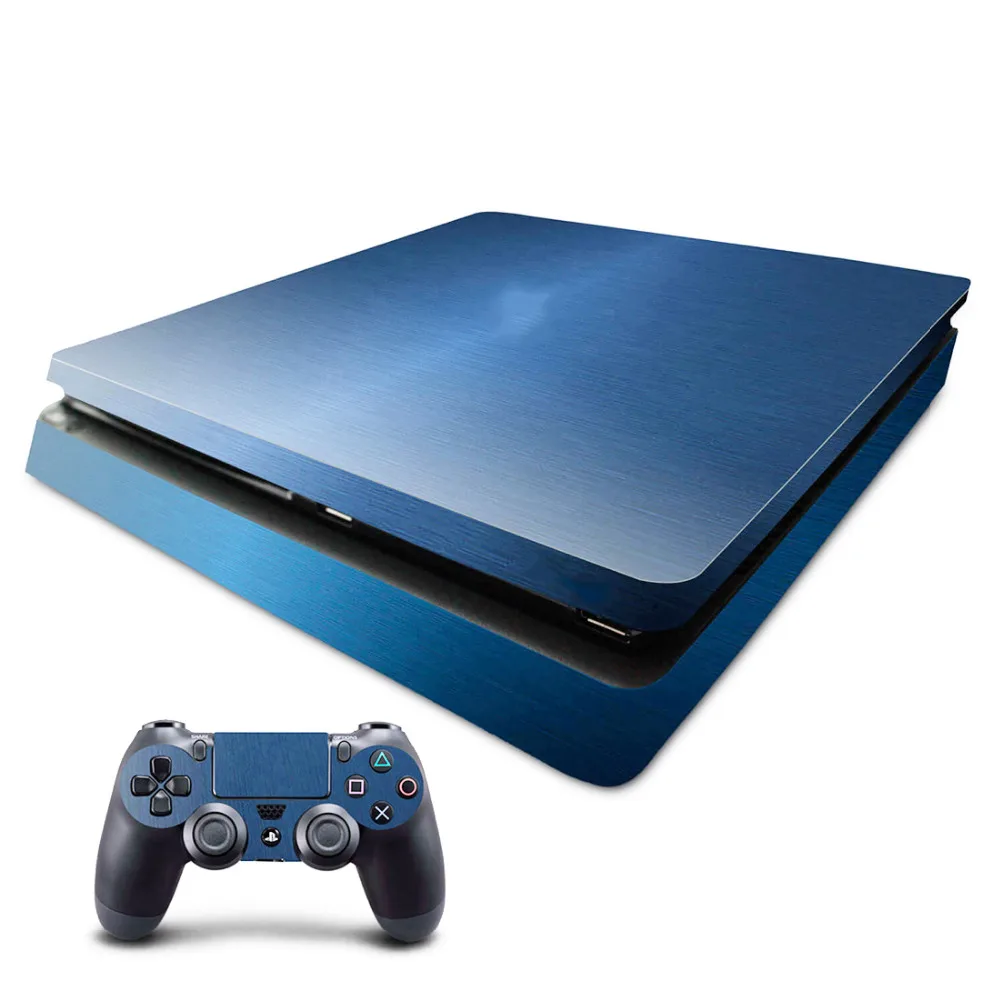 Newest Custom Design Brushed Metal PS4 Slim Skin Sticke For Sony PS4 PlayStation 4 Slim Console and 2 Controllers Stickers