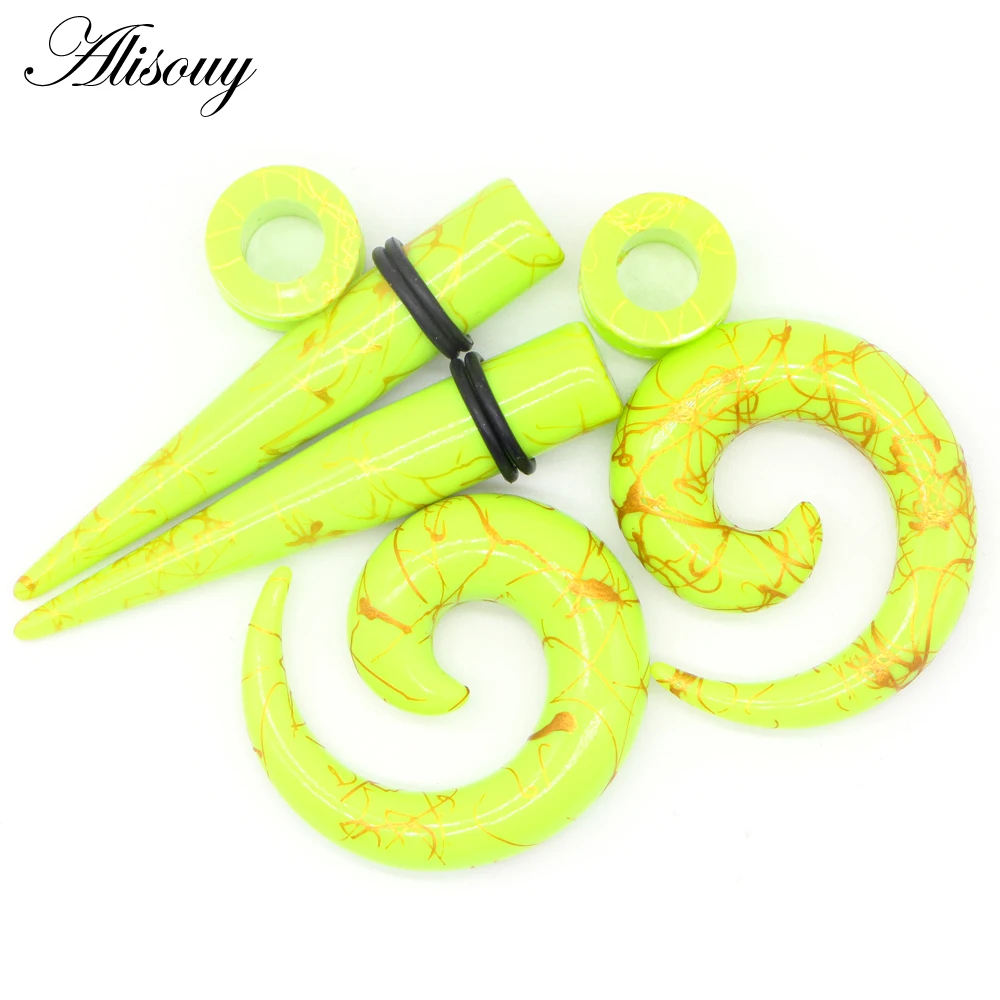 3 Pair Acrylic Spiral Ear Tunnel Stretching Taper Black White Green Piercing Ear Expander Plugs Body piercing Jewelry 2mm-12mm