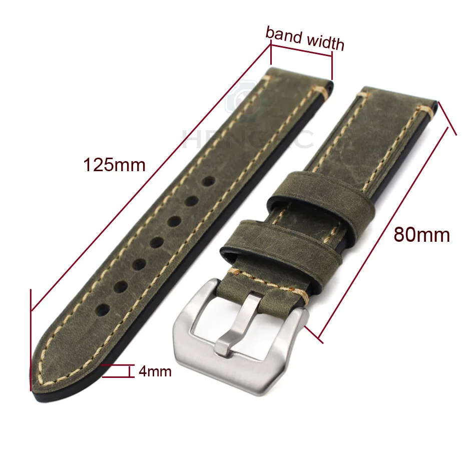 Italy Genuine Leather Watchband Bracelet 24 22 20mm Thick Watch Band Strap Belt Metal Steel Buckle Clasp Accessories