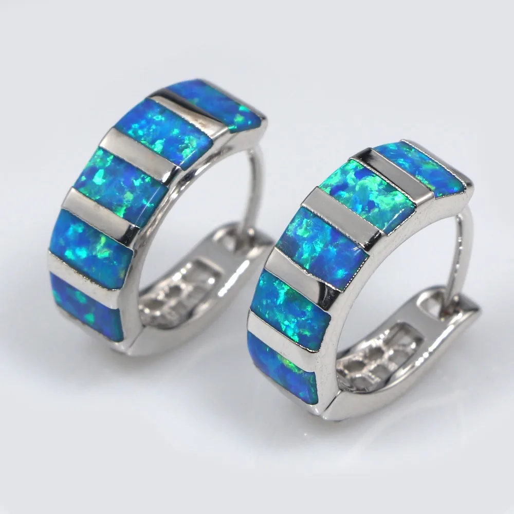 JLE140 New Unique Design Stripe Pattern Blue Opal Back Hollow Earrings Wholesale & Retail Fashion Women Jewelry Earrings