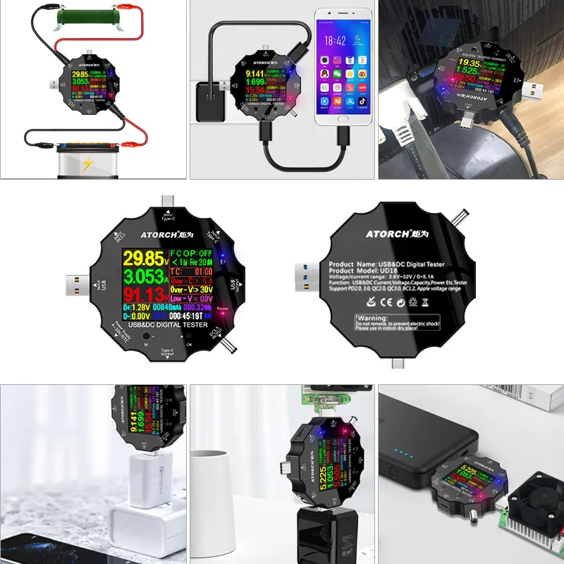 Imagem -04 - Testador Usb com Voltímetro dc Digital Banco de Potência Carregador Corrente de Tensão Amperímetro Detector pd 3.0 18 em Carga 65w dc 5.5