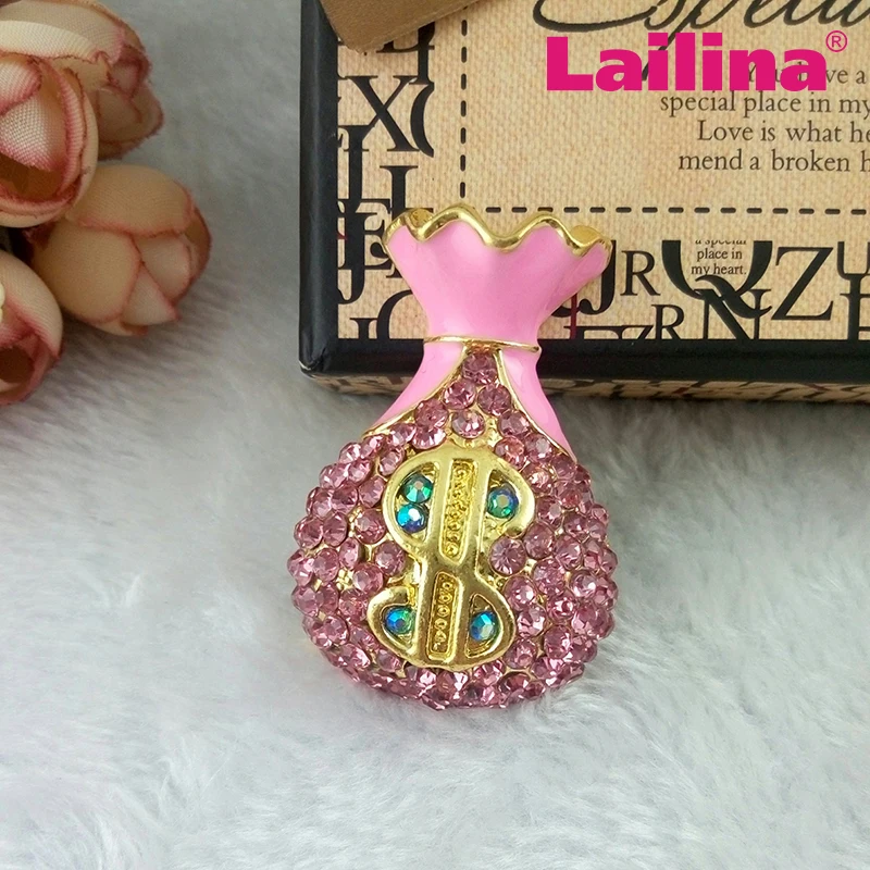 

Newest designed 50mm multicolor pink money purse wallet rhinestone pendant charm