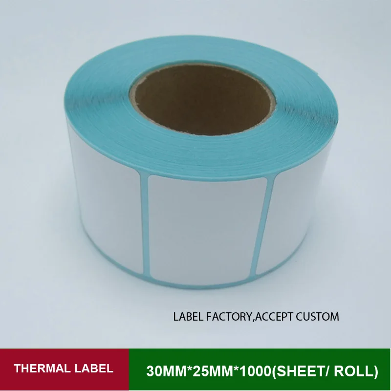 White blank sticker paper 25mmx15mm 5000pcs one roll thermal printer label self adhesive printing papel can customized logo