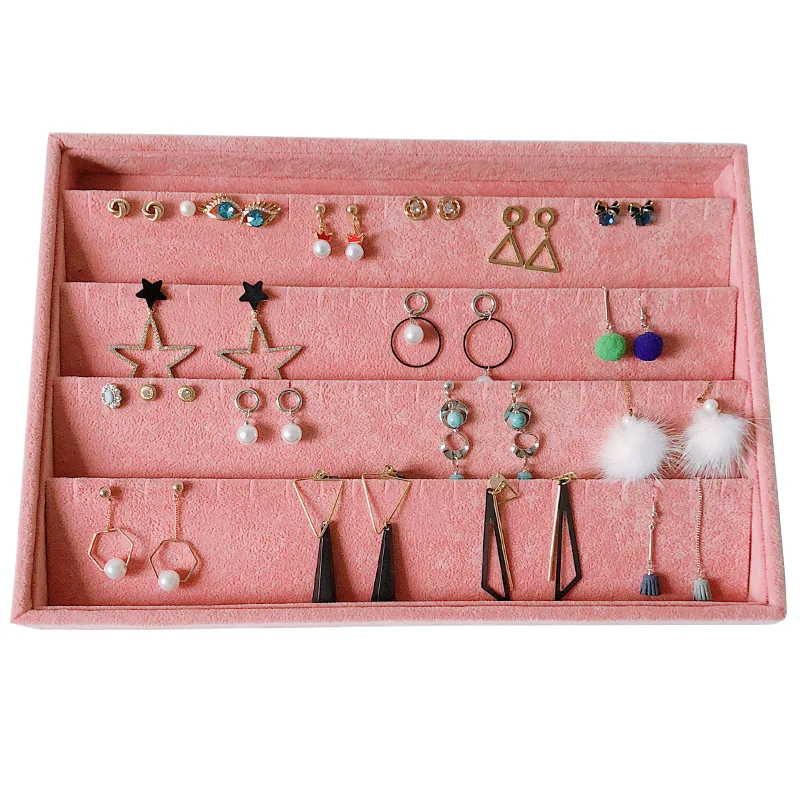 Velvet Ring Earrings Display Tray Slot Fashion Jewelry Cufflinks Organizer Holder Case Box Showcase Ring Earring Jewelry Display