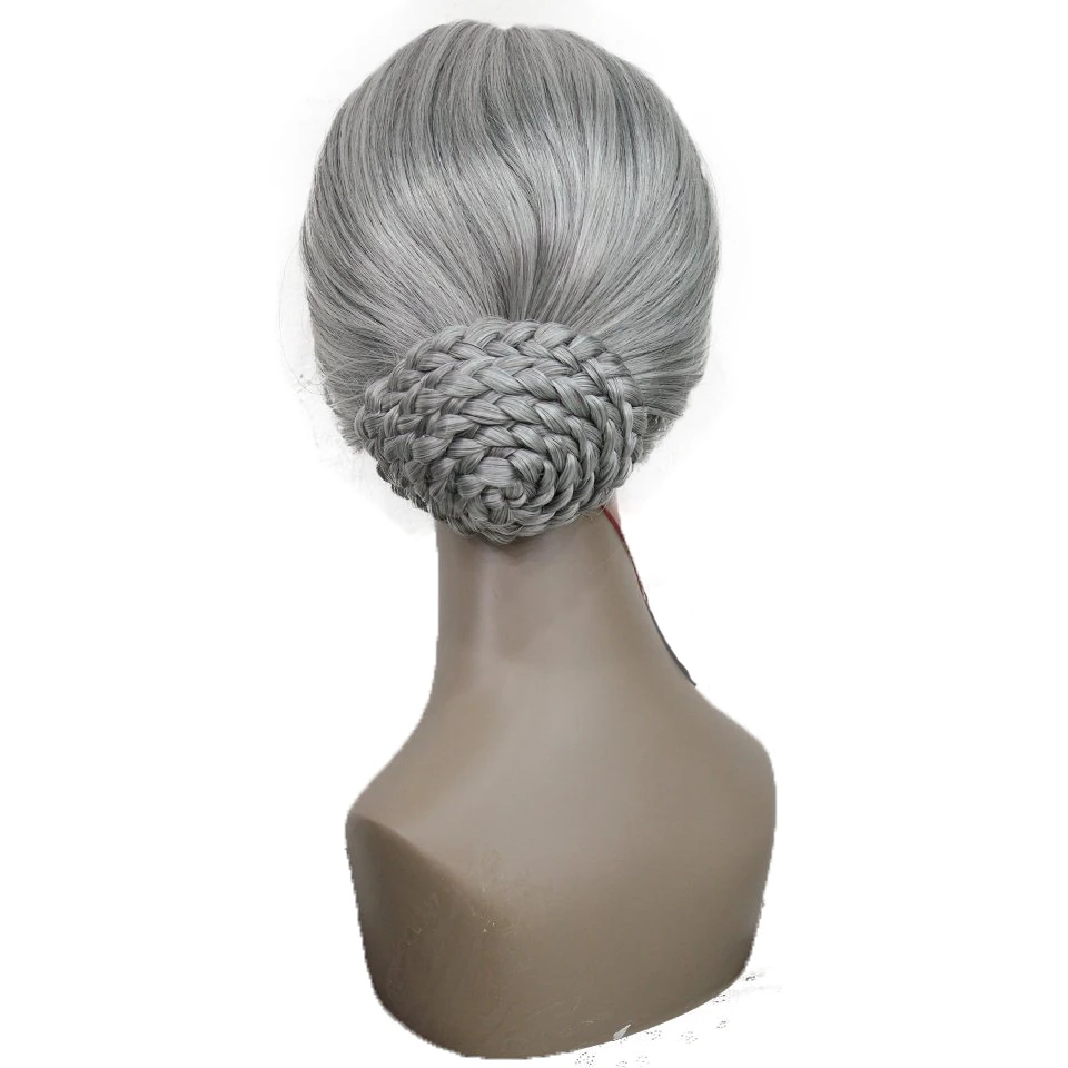 StrongBeauty Stage performance wig Women Old Lady's Wig Silver Gray Synthetic Cosplay Hair Wigs