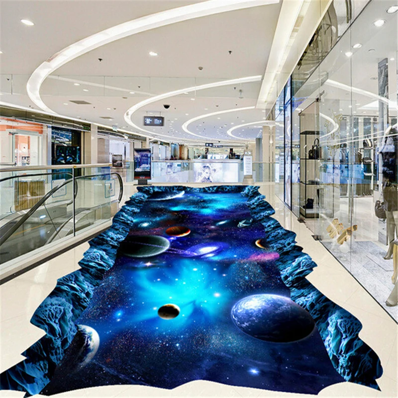 

beibehang papel de parede custom ground waterproof stereo stickers 3D floor tiles stickers flooring universe planet mural