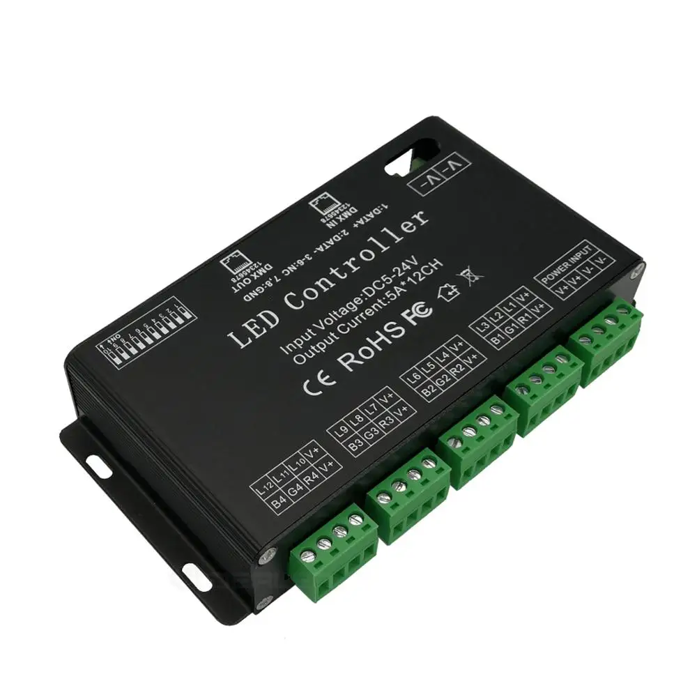 12 Channel DMX Decoder RGB DMX512 Strip Controller Input DC5V-24V 60A dimmer driver for rgb rgbw strip and LED module light