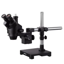 AmScope 7X-45X Black Trinocular Stereo Zoom Microscope on Single Arm Boom Stand SM-3T-B