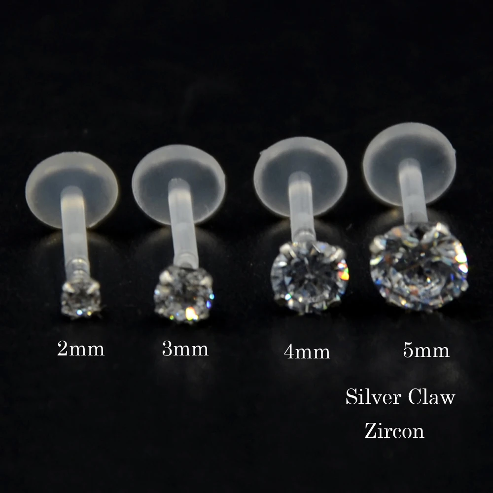 1 piece Prong Setting Zircon Tragus Cartilage Flexible Bioplastic Labret Monroe Lip Ring Piercing Jewelry 16G