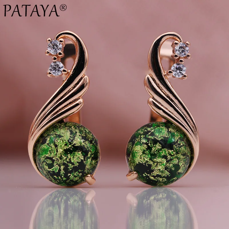 PATAYA New Colorful Crystal Cave Onyx Drop Earrings 585 Rose Gold Color Natural Zircon Long Earring Women Luxury Fashion Jewelry