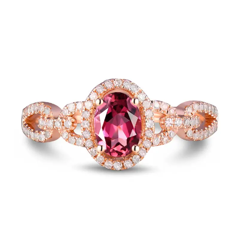 

LANMI Stunning Oval 5X7mm Pink Tourmaline Diamonds Solid 14 KT Rose Gold Wedding Bands Women