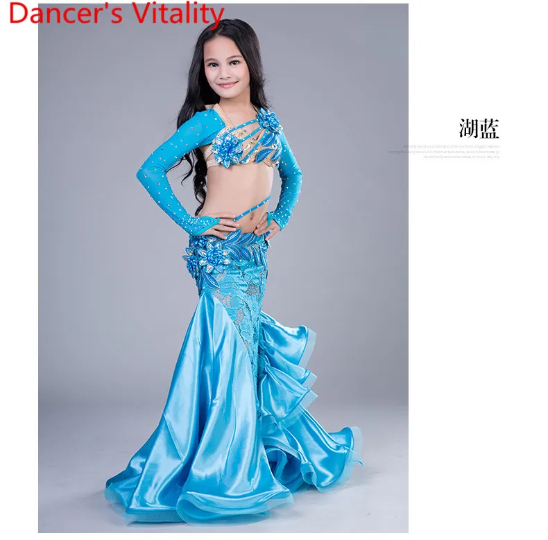 NEW Children Belly Dance Costumes Child Ballroom Dance Performance clothes Long Sleeves Bra+Skirt Girls Dance Suit 2018