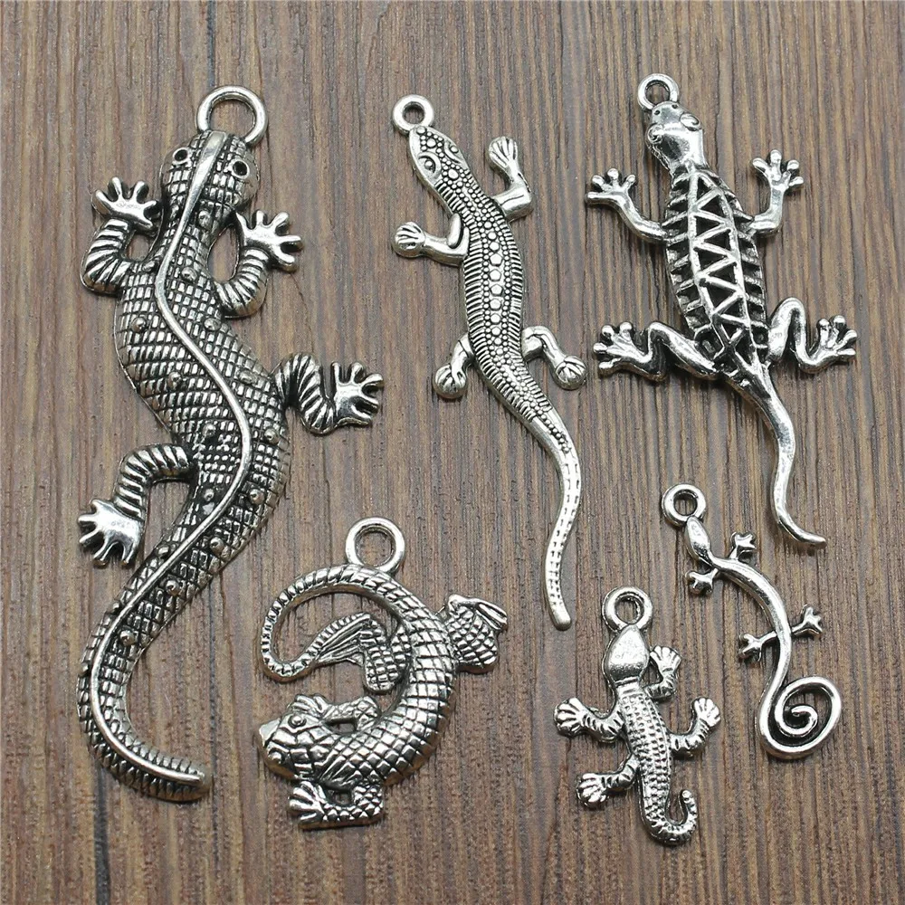 4pcs Charms Gecko Antique Silver Color Lizard Charms Pendants For Bracelets Chameleon Charms Wholesale