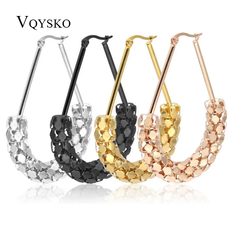 

HOT Fashion Triangle hollow out Stainless Steel Big Earring Titanium Stainless Steel Black Gold Rose Gold-Color Hoop Earring