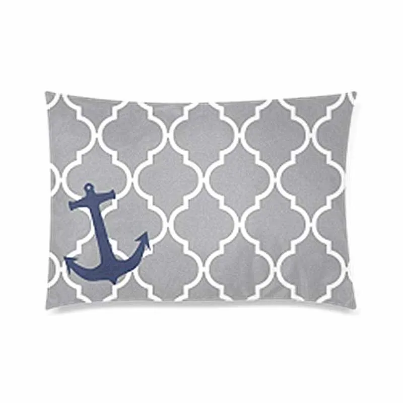 Grey Moroccan Tile with Anchor Pillowcase - Zippered Pillowcase, Pillow Protector Cover Cases - Standard Size 20x30 inches