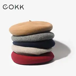 COKK wełniany Beret kobiet czapki zimowe dla kobiet płaskie czapki dzianiny 100% Cashmere kapelusze Lady dziewczyna berety kapelusz kobiet kości Tocas czapka malarza