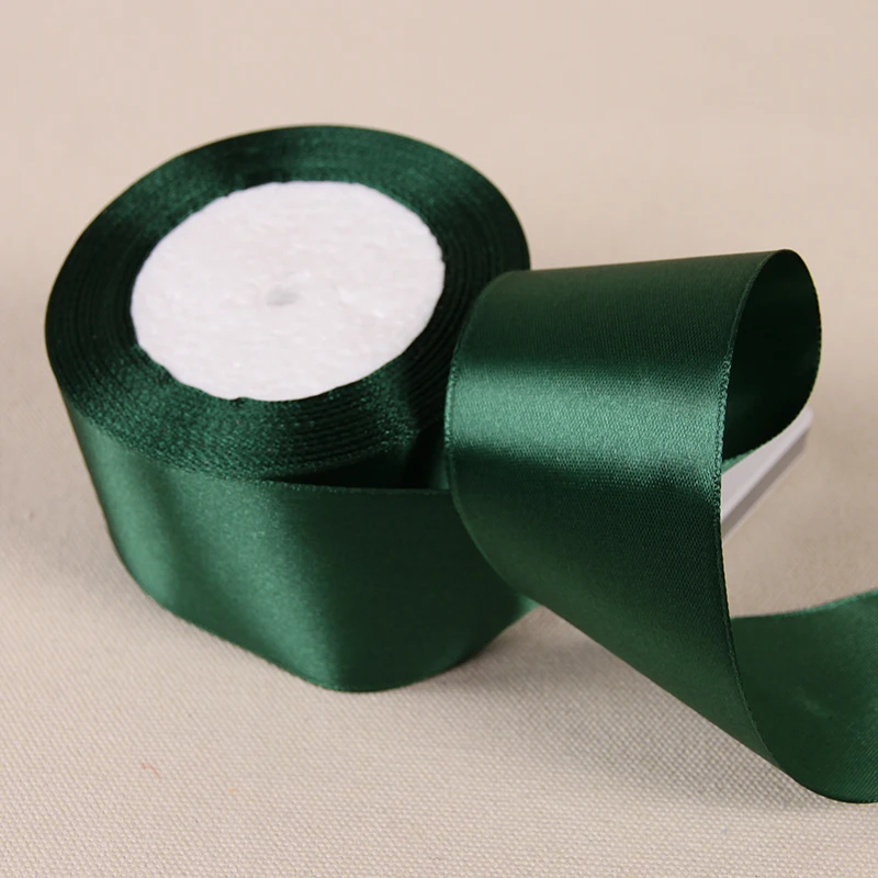 25 Yards Dark Green Silk Satin Ribbon Wedding Party Home Decoration Gift Apparel Sewing Fabric Bow Material DIY Hair Accessories