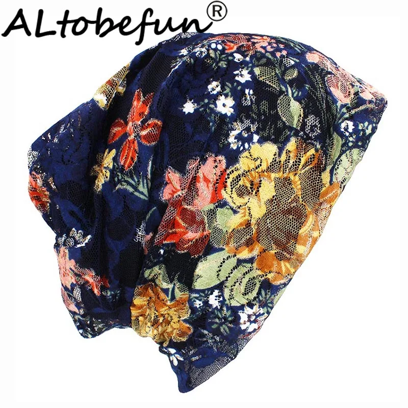 ALTOBEFUN-gorros finos con diseño de encaje para mujer, gorros femeninos a la moda, turbante, HT901, para otoño y primavera