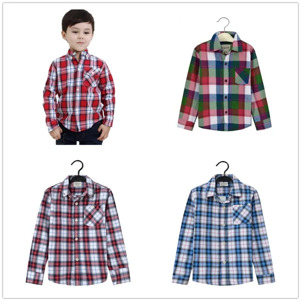 2019 Boys Shirt Grid Classic Children Shirts Cotton Plaid Long Sleeve Blouse Fashion Checked Tee Shirt Kid Boys Clothes Tops