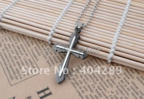 12Pcs High Quality 316L Stainelss Steel Double Layer Cross Pendant without Chain,2 Color (Black / Blue) for Choose