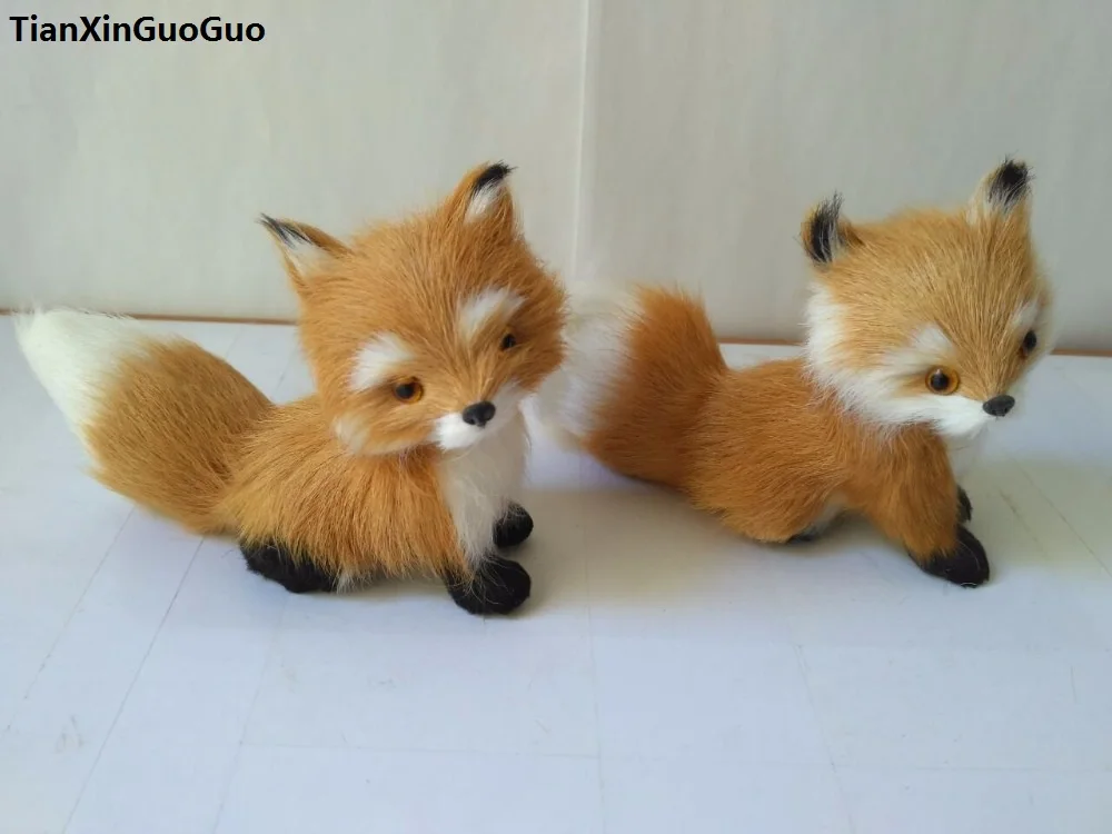 yellow squatting fox hard model prop polyethylene&furs about 13x9cm foxes one lot/2 pcs ,home decoration gift s1714