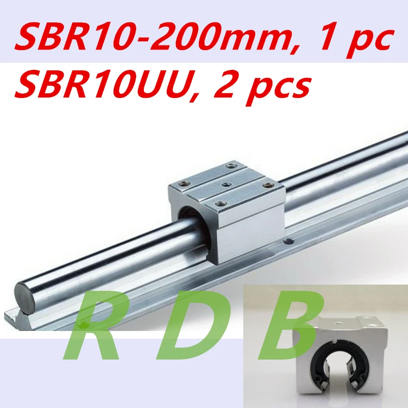 1 pc SBR10 200mm linear rail diameter 10mm Linear Guide Support Rails for cnc parts and 2 pcs of SBR10UU 10 mm linear bearing