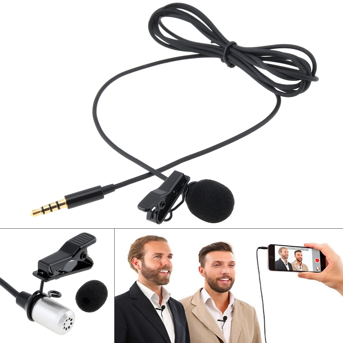 

3.5MM Mini Headsets Microphone Mobile Phone DSLR Camera Clip-on Lapel Condenser Microphone for Recording / Speaking / Lectures