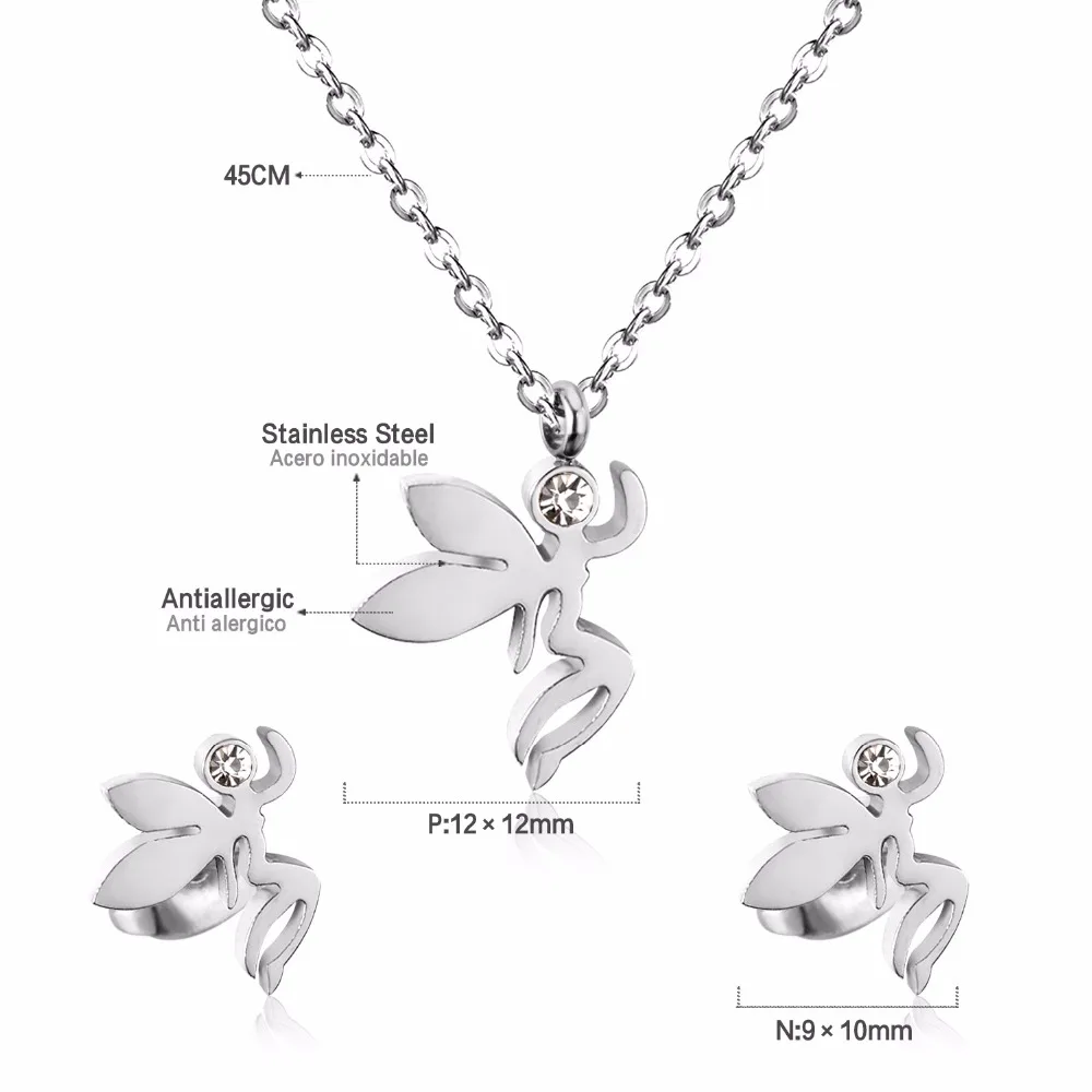 LUXUKISSKIDS Fashion Jewelry Sets Stainless Steel Pendant Necklace Earrings Sets For Women Accessories Jewelry