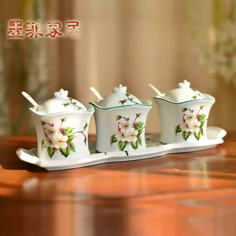 American Country Ceramic Seasoning Tank Four-piece Set New Chinese Seasoning Box Creative Kitchen Products Seasoning Tank