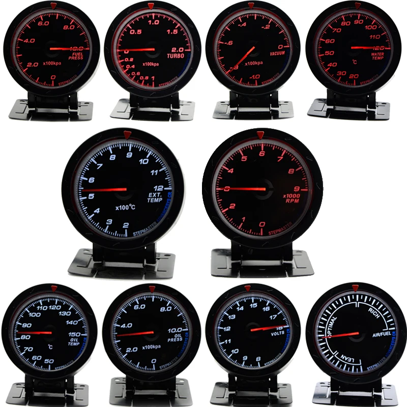 60MM Boost Turbo/Vacuum/Water Temp/Oil Temp/Oil Press/Voltmeter/Air Fuel Ratio/ EGT/Fuel Press/Tachometer Gauge With Black Face