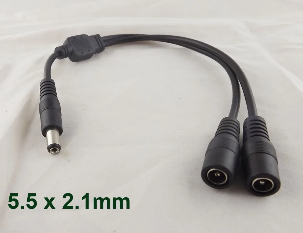 

10pcs DC Power 1 Male Plug To 2 Female Jack Cable Splitter 5.5x 2.1mm Adapter For CCTV 30cm