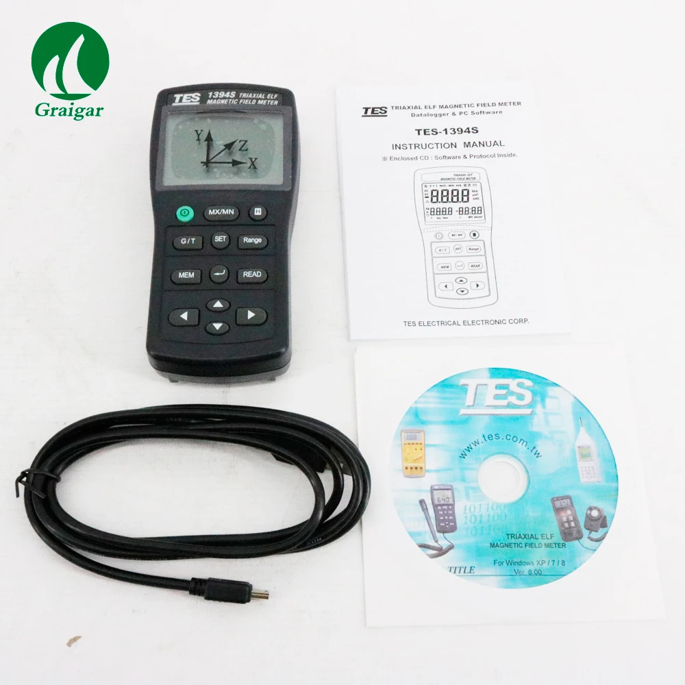 Medidor de emf TES-1394S com (cartão usb & 4gb sd) versão atualizada de TES-1394 testador de campo eletromagnético testador à mão emf