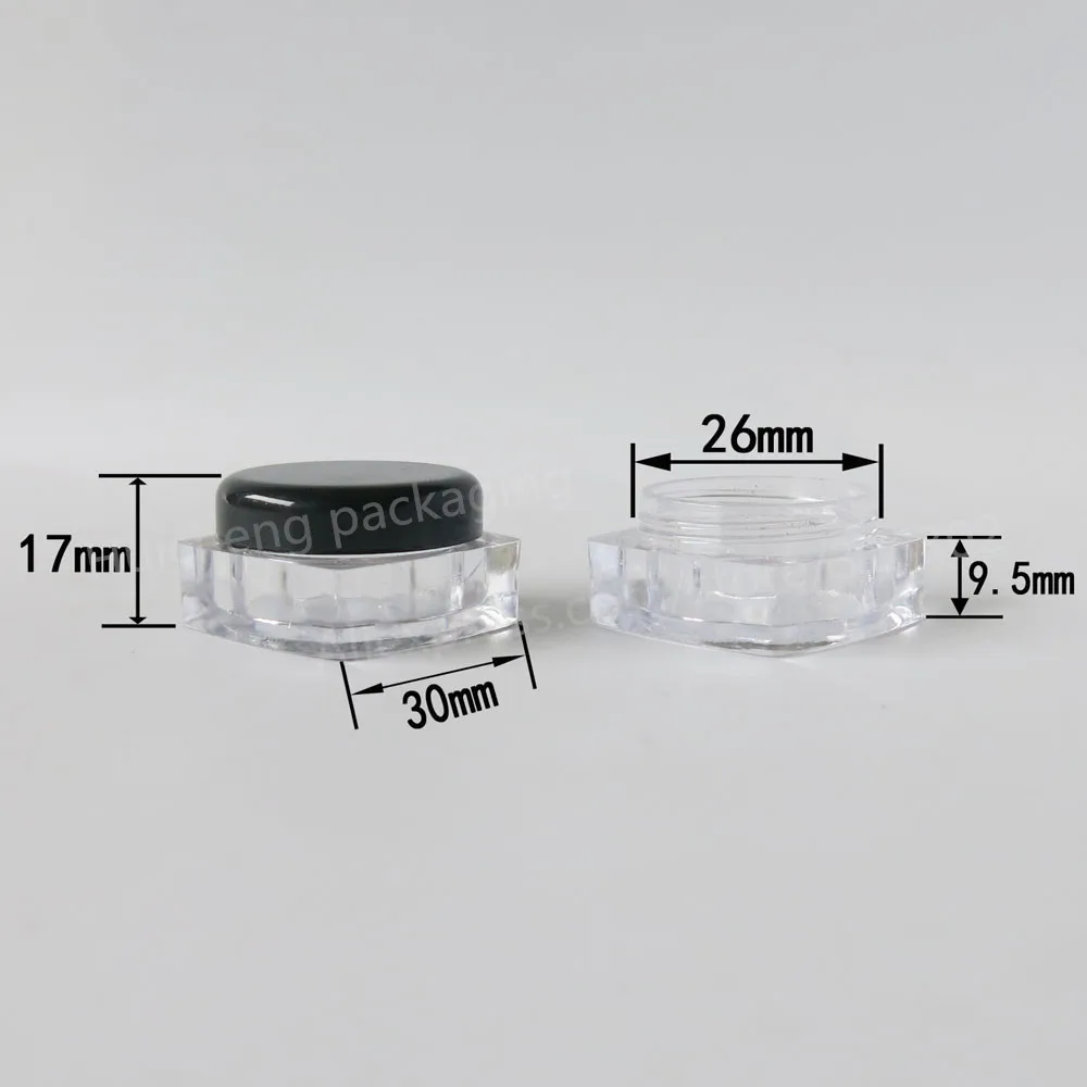 100 x 3 g transparente, quadratische, nachfüllbare PS-Cremedose, schwarzer Kosmetikbehälter, 3 ml transparente Plastikflasche, Probenglas