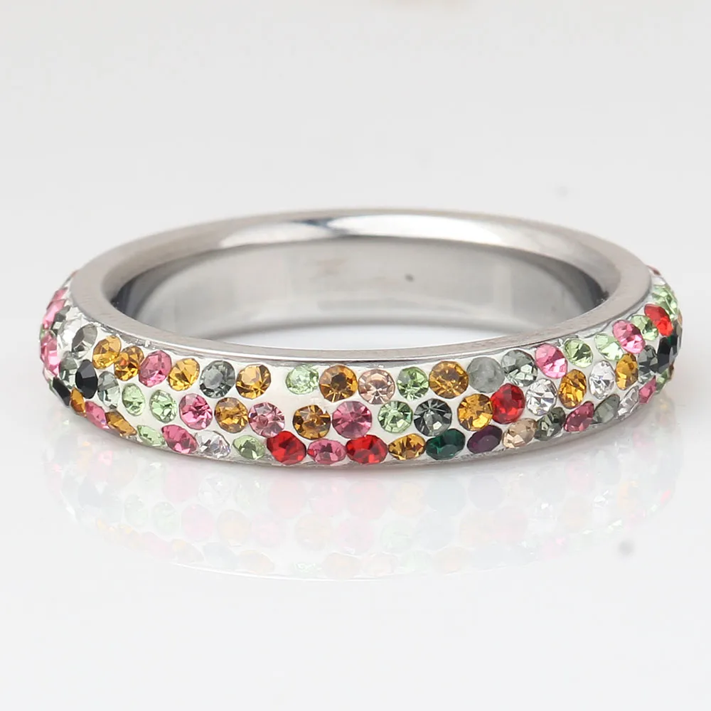 Rhinestone Multicolor Crystal Engagement Ring Stainless Steel Fashion Jewelry For Women Gift