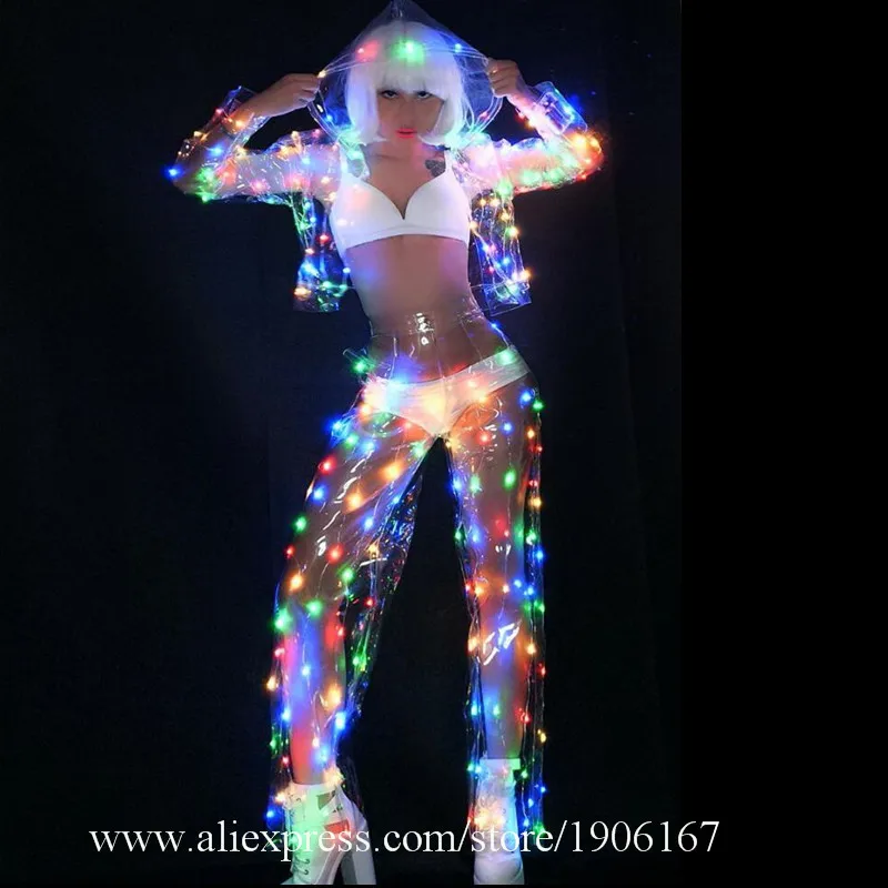 

Led Luminous Dance Team Suit Led Light Up Party Ballroom Costume DS DJ Singer Dancer Stage Performance Flashing Outfit