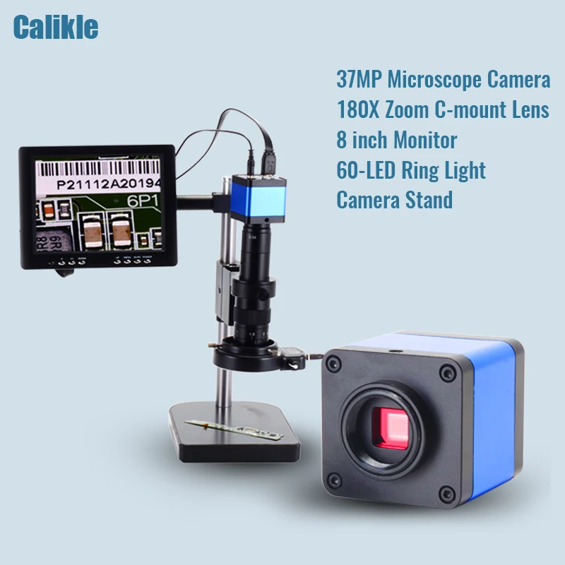 37MP HDMI USB Industrial Electronic Digital Microscope Camera 180X C-mount Zoom Lens 60 LED 8