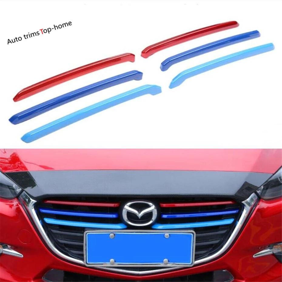 Yimaautotrims Exterior Refit Kit Fit For Mazda 3 2017 2018 Tricolor Front Grille Grill Plate Strip Cover Trim 6 Pcs / Set