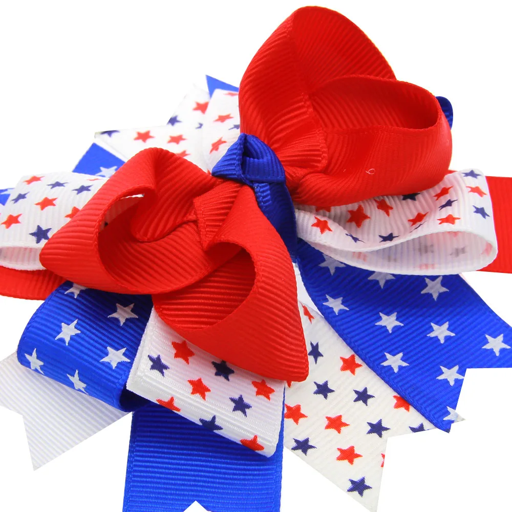 5inch July 4th design for American grosgrain bow with clip wholesale