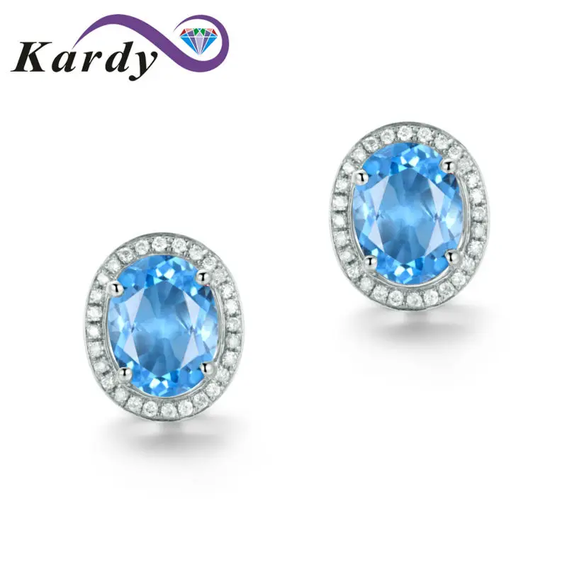 

Brilliant Natural Topaz Gemstone Diamond 14K White Gold Engagement Wedding Stud Fashion Earrings Set