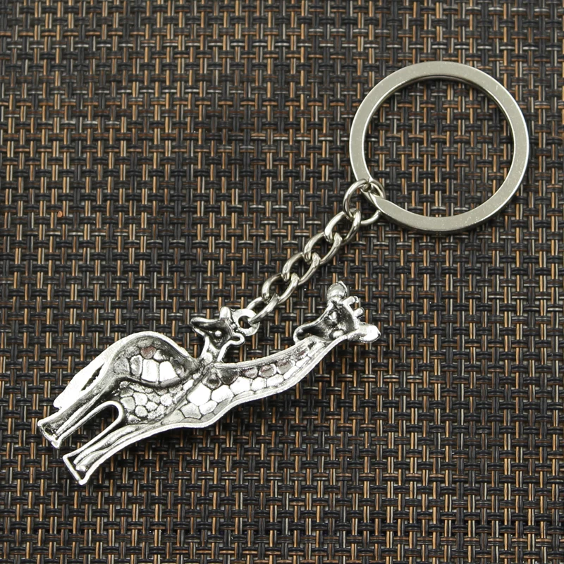 Fashion 30mm Key Ring Metal Key Chain Keychain Jewelry Antique Silver Color Plated Giraffe Deer 54x22mm Pendant