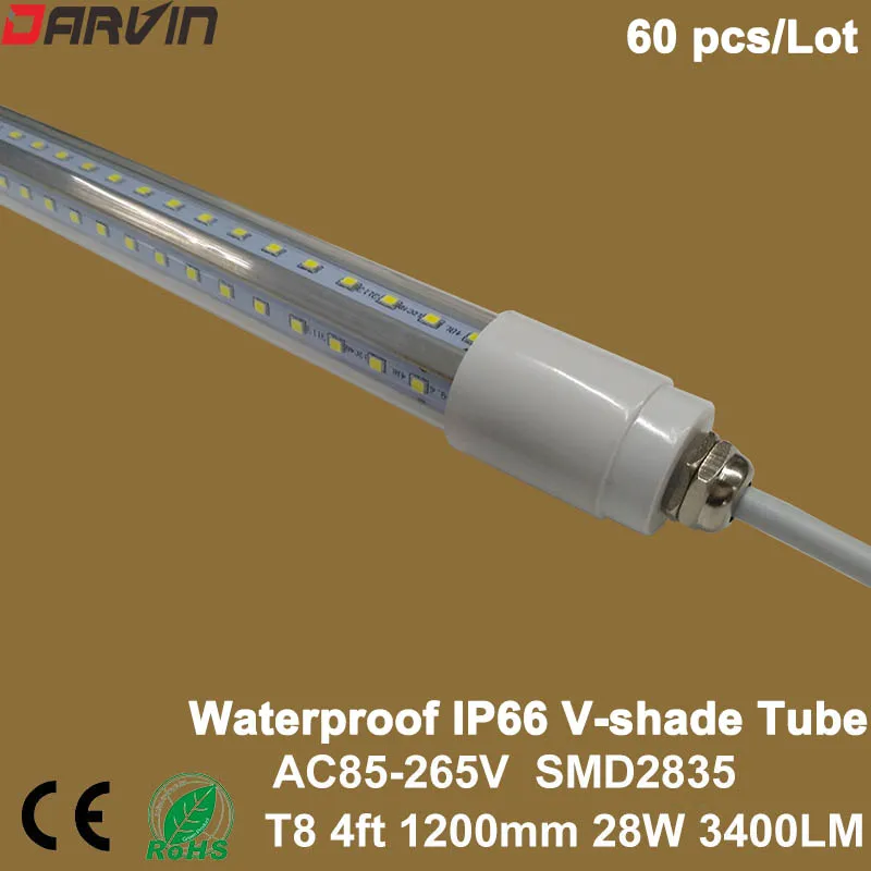 Tube led Waterproof  IP65 T8 fluorescent Tube Lamp 4ft 1200mm 120cm LED IP66  V-shade LED Tube Light for Refrigerating Chamber