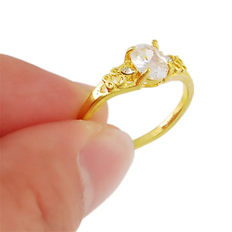 Size 5 6 7 8 9 Yellow Gold Finger Rings Female Ring Bijoux 24K Gold Color Zirconia Wedding Engagement Rings For Women