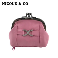 NICOLE & CO New Genuine Leather Coin Purse girls Sheepskin Change Purse Metal Hasp Closure Card Holder Wallet Zipper Small Bag