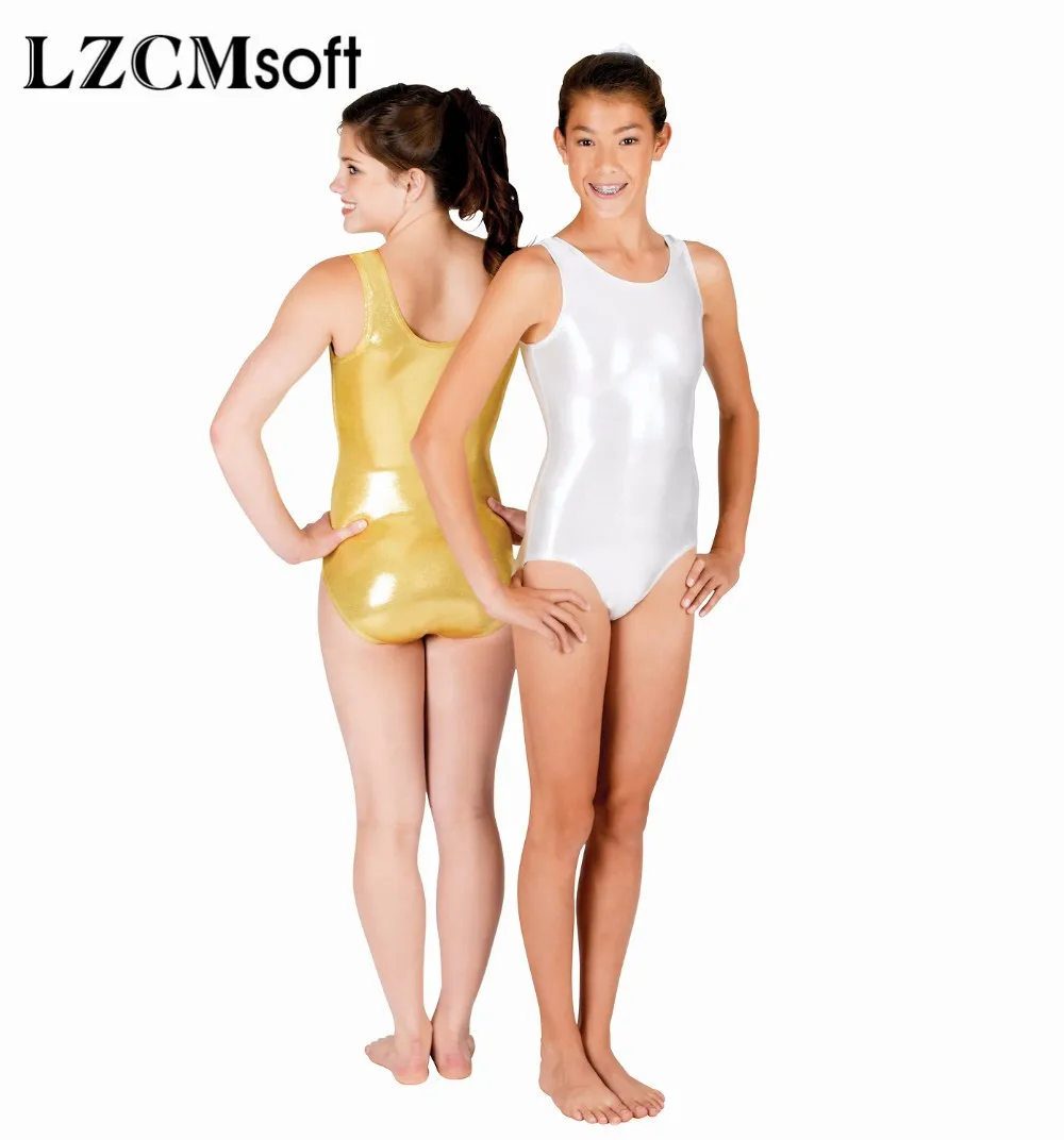 LZCMsoft Unisex Shiny Metallic Ballet Leotard Dancewear Red Tank Unitard Bodysuit for Women Team Performance