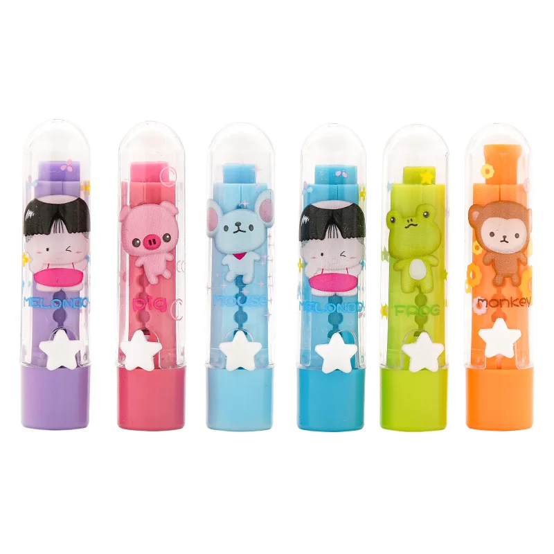 

6 pcs/set Creative Cartoon Lipstick Shape Eraser Pupils Painting Examination Rubber Cute Child Stationery school office supplies